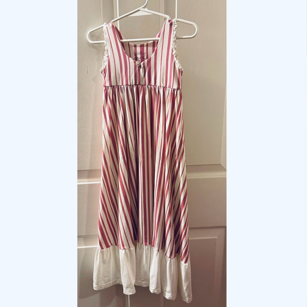 WILDLING 2T* -3T Girls Peppermint Striped Maxi Lounge Dress Red & White w Ruffle